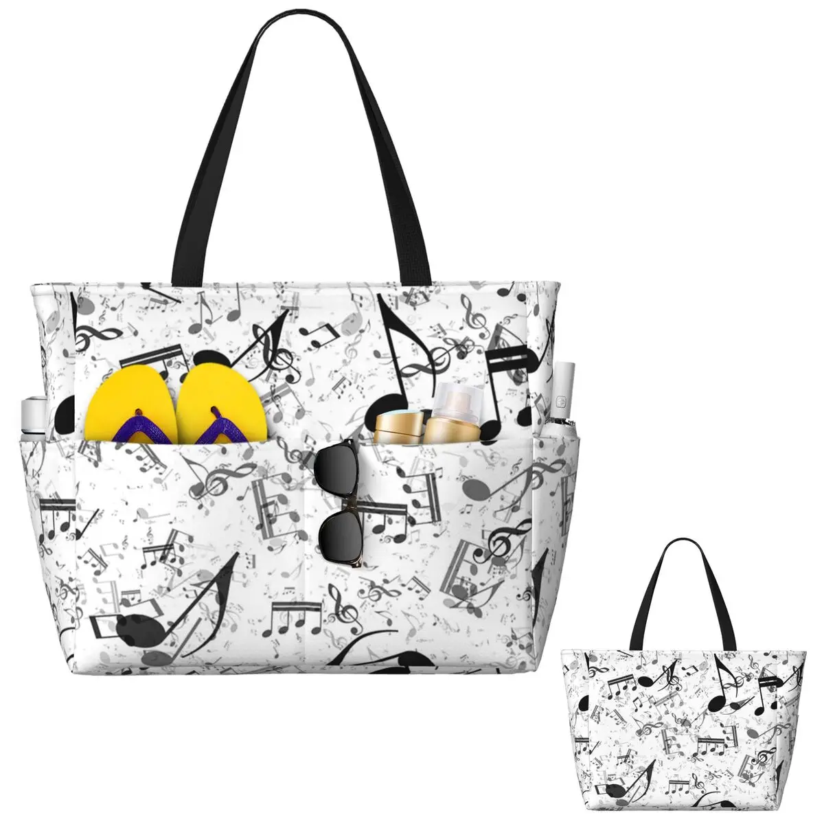 Yoga Fitness Music - Bass Music Notes Beach Tote Bag
