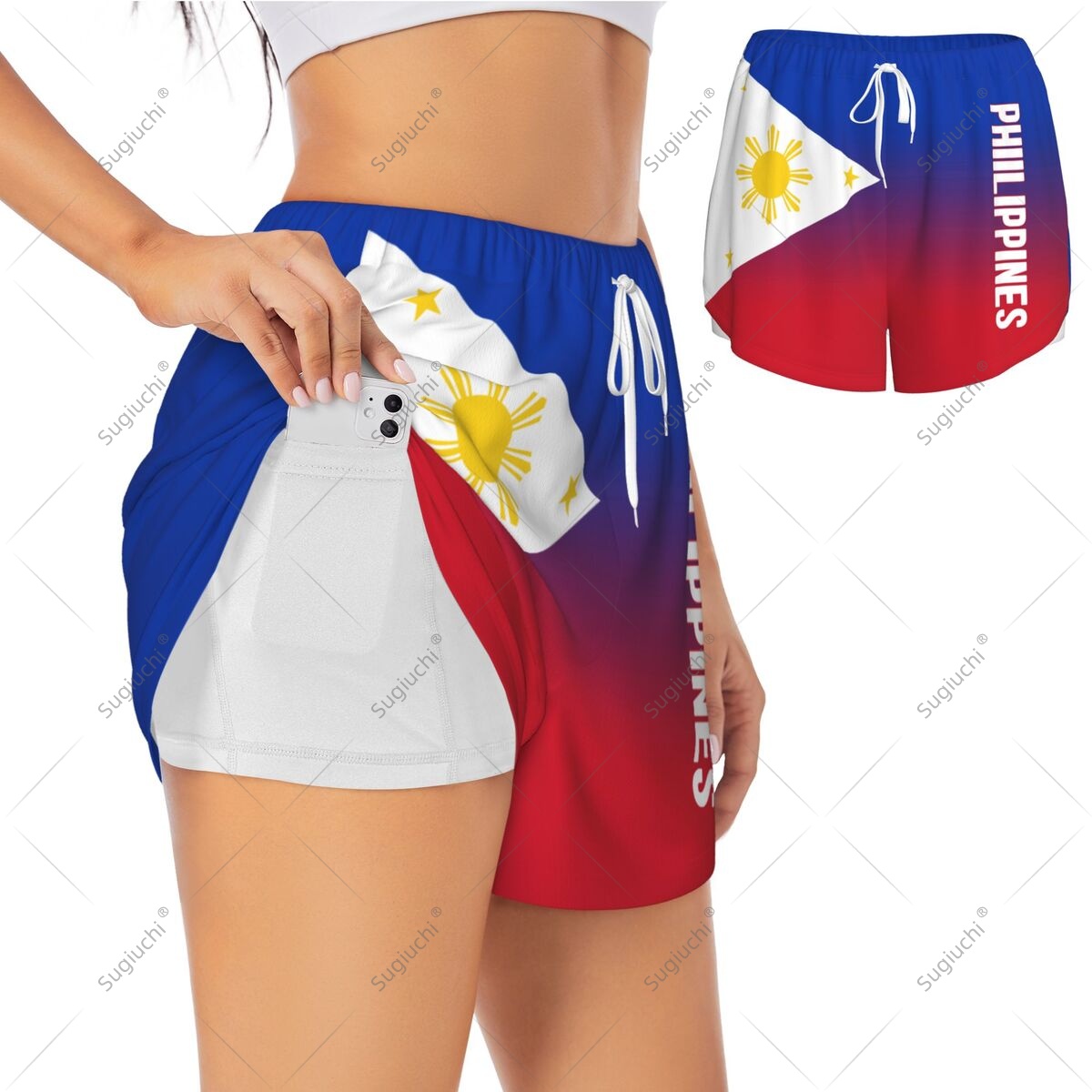 Yoga Fitness Girl - Women Girl Sports Shorts Philippines Flag
