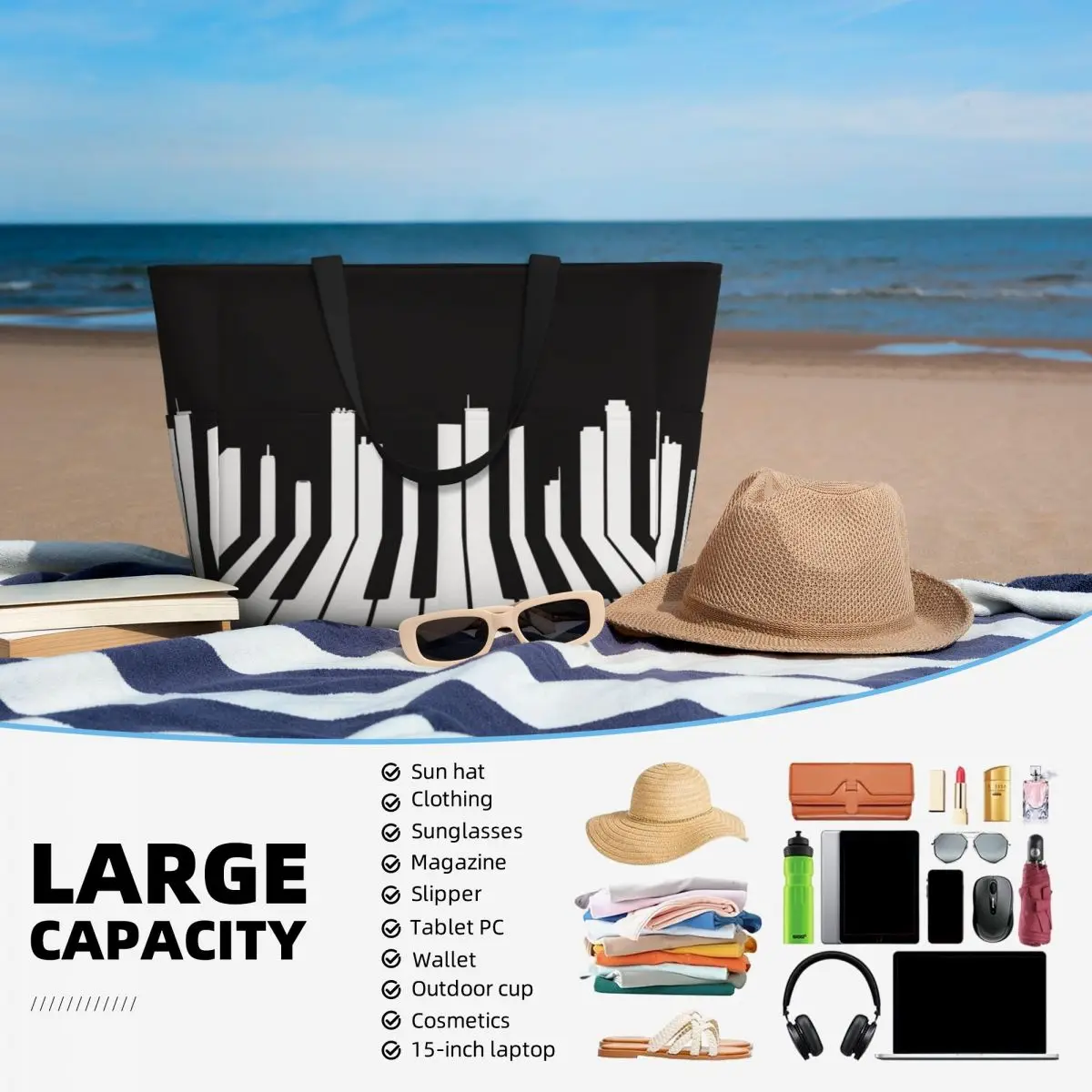 Piano City Music Beach Tote Ba - огляд і ціна Yoga Fitness Music