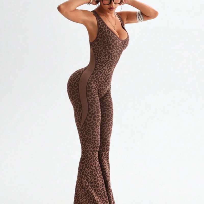 Women Leopard Print Cross Back - огляд і ціна Yoga Fitness Jumpsuit